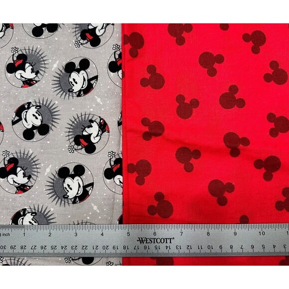 Disney Mickey Minnie Mouse Fabric 100% Cotton Quilting Red Gray 1 yd - Picture 2 of 2